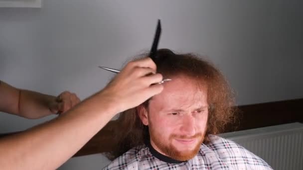 Saç Tarama Berber Adam Tarama Kızıl Saç Yüksek Kalite Görüntü — Stok video