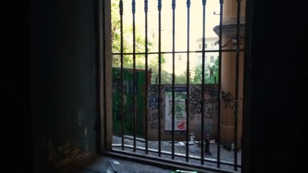 House Abandoned Derelict House Iron Bars — Vídeo de Stock