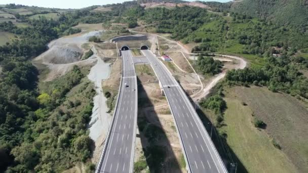 Aerial Intercity Highway Viaduct Flowing Traffic — Stock Video