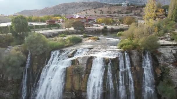 Tortum Waterfall Aerial Waterfall View Turkey High Quality Footage — Stock Video