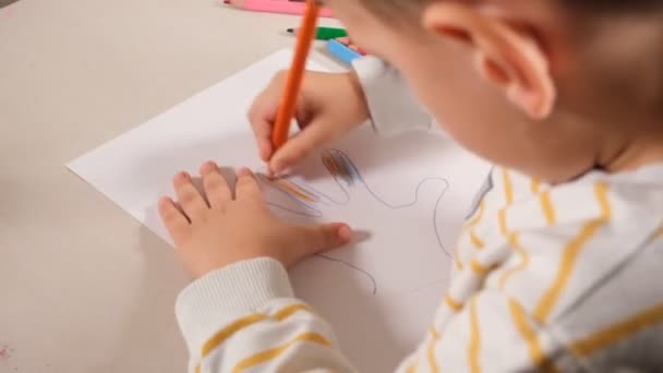 Σχέδιο Παιδί Παιδί Σχεδιάζει Μια Εικόνα Στυλό — Αρχείο Βίντεο