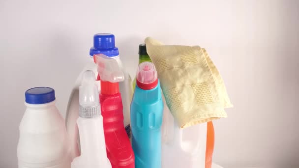 Garrafa Plástico Para Detergente Perto Imagens Alta Qualidade — Vídeo de Stock
