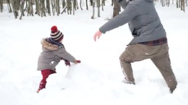  Aile karda eğleniyor. Baba ve oğul. Yüksek kalite 4k görüntü