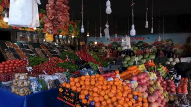 Tienda Comestibles Gente Compras Muchas Verduras Frutas — Vídeos de Stock
