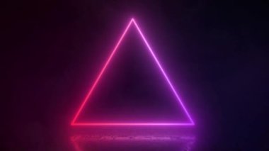 Neon üçgeni çerçeve tasarım döngüsünü aydınlat. Soyut kozmik canlı renk üçgeni arkaplanı. Koyu arkaplanda fotokopi alanı ile parlayan neon ışıkları. Ön görünüm fütüristik biçimi, renk neonunu değiştir