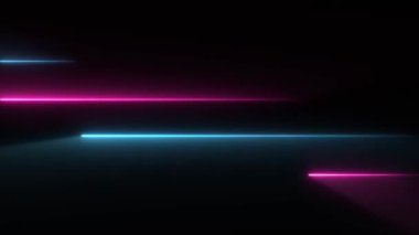 Neon Lights hareket döngüsü kare dairesel hareket çeker ve güzel ışıklar arka plan lambası parlak efektli. Renkli ışık demetleriyle soyut neon arkaplan. Gelecekçi stüdyo konsepti
