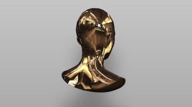 Altın kafa ekseni etrafında döner, insan büstünün 3 boyutlu modeli, altın heykel