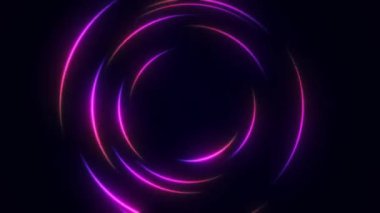 Çember ışık demetleriyle soyut neon arkaplan. Parlak lazer animasyonu ve yansıtıcı zemini olan fütüristik stüdyo konsepti. Kusursuz döngü. Fütürist bilim kurgu soyut Neon Işığı girdabı hunisi