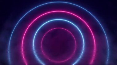 Renkli ışık yayıyla soyut neon arkaplan. Parlak lazer animasyonu ve yansıtıcı zemini olan fütüristik stüdyo konsepti. Kusursuz döngü. Gelecekçi Bilim-Kurgu Soyut Mavi ve Mor Neon Işığı 