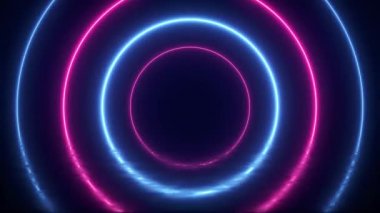 Renkli bir ışık çemberiyle soyut neon arkaplan. Parlak lazer animasyonu ve yansıtıcı zemini olan fütüristik stüdyo konsepti. Kusursuz döngü. Gelecekçi Bilim-Kurgu Soyut Mavi ve Mor Neon Işığı 