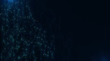 Devre tahtasında ve işlemci döngüsünde dijital veri hareket ediyor. Bilgisayar işleme ve düzenleme verileri. Soyut yüksek teknoloji yapay zeka (AI), veri madenciliği, modern bilgisayar teknolojisi yüzeyi