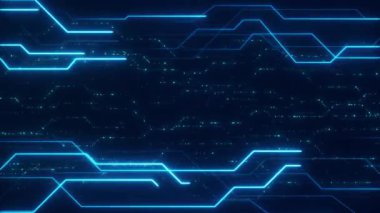 Devre tahtasında ve işlemci döngüsünde dijital veri hareket ediyor. Bilgisayar işleme ve düzenleme verileri. Soyut yüksek teknoloji yapay zeka (AI), veri madenciliği, modern bilgisayar teknolojisi yüzeyi