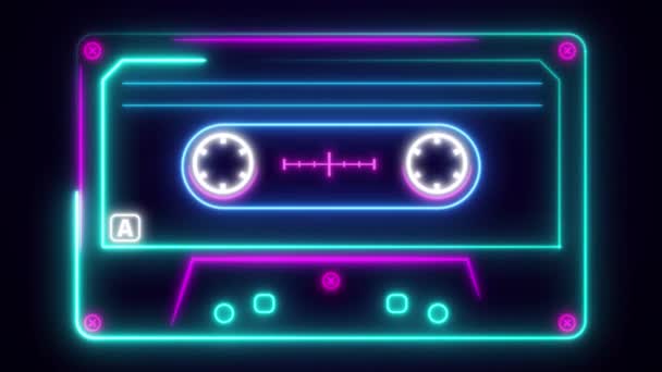 Neon Cassette Reflective Wet Floor Lights Goes Out Cassette Animation — Stock Video