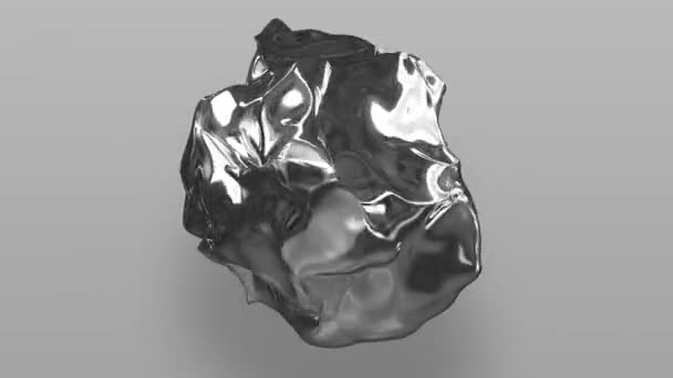 超現実的な3D有機エイリアンボールや液体物質を持つ抽象芸術の3Dレンダリング曲線波状の滑らかで柔らかいバイオフォーム灰色の背景に光沢のあるガラス部品と銀金属クロム材料 — ストック動画