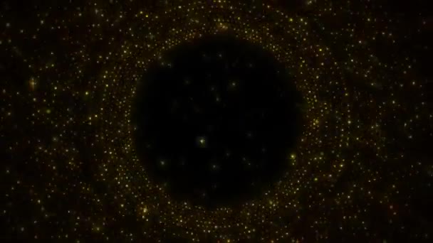 粒子环状物带有金戒指的抽象背景 节庆续集 漂浮的金光闪闪的戒指 发光的粒子 金奖圈 美丽的豪华金光闪闪的粒子 — 图库视频影像