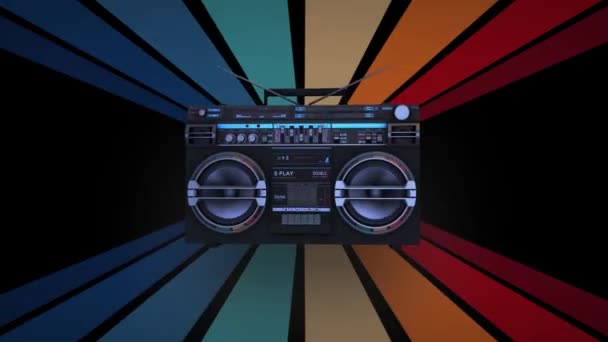 レトロポータブルステレオラジオカセットレコーダー シームレスループ Boombox Cassette Tape Vintage Striped Backgrounds Mix Tape — ストック動画