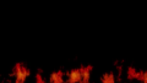Pixel Kunstvlam Geïsoleerd Zwarte Achtergrond Helder Brandend Vuur Vliegende Vonken — Stockvideo