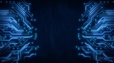 Devre tahtasında ve işlemci döngüsünde dijital veri hareket ediyor. Bilgisayar işleme ve düzenleme verileri. Soyut yüksek teknoloji yapay zeka (AI), veri madenciliği, modern bilgisayar teknolojisi yüzeyi