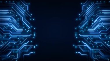 Devre tahtasında ve işlemci döngüsünde dijital veri hareket ediyor. Bilgisayar işleme ve düzenleme verileri. Soyut yüksek teknoloji yapay zeka (AI), veri madenciliği, modern bilgisayar teknolojisi yüzeyi