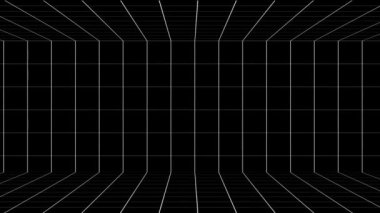 Retro siber punk tarzı 80 'lerin bilim-kurgu arka planı, lazer şebeke manzaralı. 1980 'lerin dijital siber yüzey tarzı. 3D illüstrasyon, vhs style 1990 'lar, dijital temiz oda döngüsü sol hareket