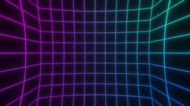 Retro Bilim-Kurgu Geçmişi 80 'lerin gelecekçi manzarası. Dijital Siber Yüzey. 1980 'lerin stili, Neon ağ tüneli, logo yeri, siber punk fütürizm tarzı mercek tasarımı