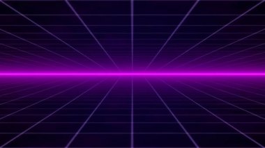 Retro siber punk tarzı 80 'lerin bilim-kurgu arka planı, lazer şebeke manzaralı. 1980 'lerin dijital siber yüzey tarzı. Üç boyutlu illüstrasyon. Çift ızgara manzara, retrofuturism tarzı, gride görüntüleri