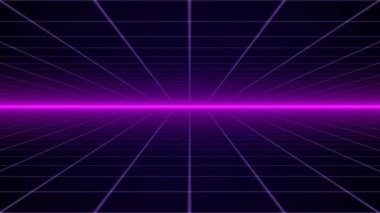 Retro siber punk tarzı 80 'lerin bilim-kurgu arka planı, lazer şebeke manzaralı. 1980 'lerin dijital siber yüzey tarzı. Üç boyutlu illüstrasyon. Çift ızgara manzara, retrofuturism tarzı, gride görüntüleri