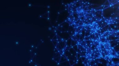 Soyut dijital bağlantı noktaları ve çizgileri. Teknoloji geçmişi. Ağ bağlantısı yapısı. Pleksus etkisi. 3d alan derinliği, çizgilerle bağlanan noktalar, düşük polimeraz soyutlaması, kusursuz döngü