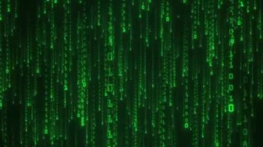 Matrix tarzı ikili kod. Kusursuz döngü. Dijital ikili kod işleme duvarı, sayılar duvar yağmuru. Bilimsel teknoloji veri ikili kodunun veri oluşturulması. Bilim kavramı, hareket grafiği,