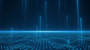 Mavi meteor yağmuru parçacıklara ayrılır, parıldayan bir okyanus dalgasına dönüşür; zarif ve soyut bir sahne arka planı, kusursuz bir döngü videosu