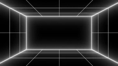 Retro bilim-kurgu kusursuz döngü. 80 'lerin gelecekteki manzarası. Dijital Siber Yüzey. 1980 'lerin tarzında tasarım için elverişli, Neon ağ tüneli, logo yeri, siber punk fütürizm tarzı