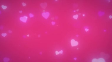 Döngü videosu. Karanlık arka planda soyut pembe kalpler. Konsept: Sevgililer günü, yıldönümü, anneler günü, evlilik, davetiye kartı. Neon kalpli kusursuz döngü konfeti pulları yavaş hareket ediyor