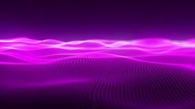 Wave of particles. Abstract background with a dynamic wave. Big data. Footage template. Dynamic particles sound wave flowing over dark. Blurred lights movie abstract background. Beautiful wave shaped