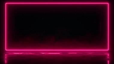 Soyut arkaplan gökkuşağı kırmızı spektrum floresan ışık ile neon kare LED animasyon 3D yansıtıcı ıslak zemin, ışık ve yağmur damlaları arka planda düşer