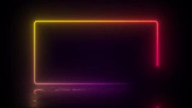Hareket neon çerçevesi. Görüntü döngüsü, siyah arkaplanda neon ışık çizgileri. Neon dikdörtgen çerçeve. Koyu arkaplanda parlak efektler var. Boş parlayan tekno, gradyan çizgisi dikişsiz döngü