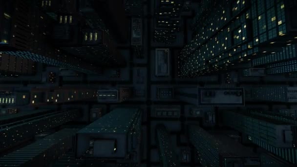 三维渲染抽象城市的未来主义虚拟现实 空荡荡的四分之一夜城 夜市大街上的摄像活动 空荡荡的街道夜晚 — 图库视频影像