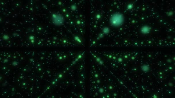 ビューポイントに点在するサイバーワイヤーフレーム 深さ効果のあるポイントを成長させる 抽象的なトンネルは 宇宙のぼやけた星で構成されています ニューラルネットワーク接続 ビデオ未来技術の背景ループ — ストック動画