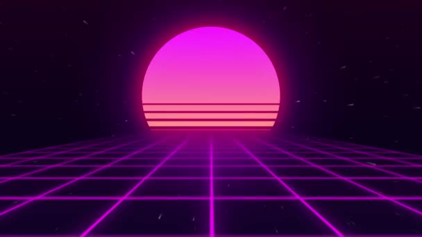 Trendy Retro Futuristické Růžové Neonové Světla Cesta Slunce Pozadí Vykreslení — Stock video