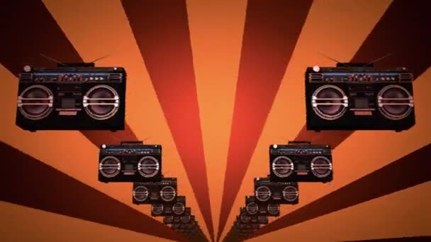 Retro Gravador Cassetes Rádio Estéreo Portátil Loop Sem Costura Boombox — Vídeo de Stock