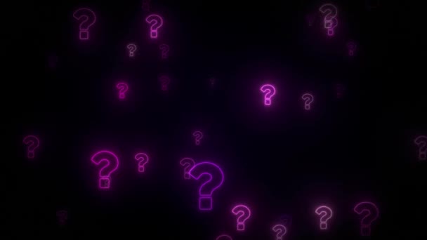 Fliegende Rosa Neonfarbene Fragezeichen Auf Schwarzem Hintergrund Animation Fragezeichen Looping — Stockvideo