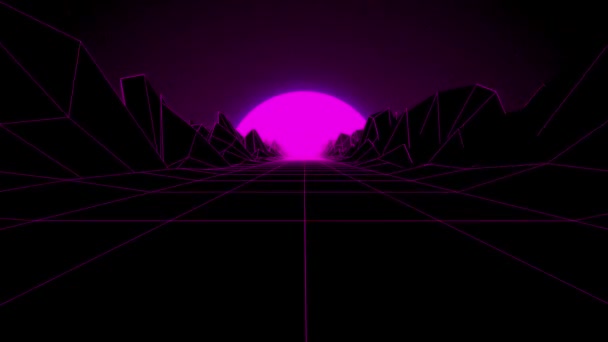 디온의 분홍빛 네온은 어두운 배경을 도로이다 렌더링 Retrowave Videogame Landscape — 비디오
