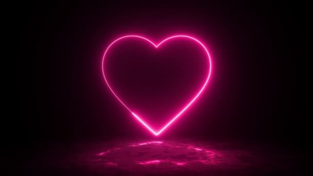 Różowa Czerwień Oświetla Serce Projektu Mokrą Podłogą Neonowym Blaskiem Streszczenie — Wideo stockowe