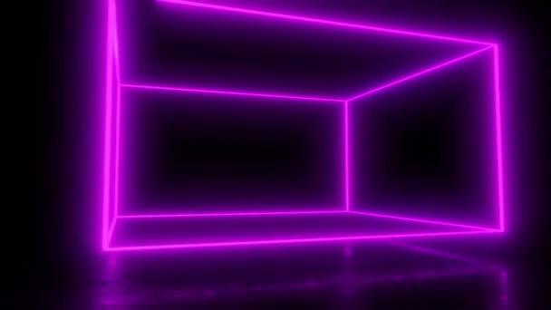 Tecnologia Geometrica Astratta Forma Neon Incandescente Linee Luminose Neon Cubo — Video Stock