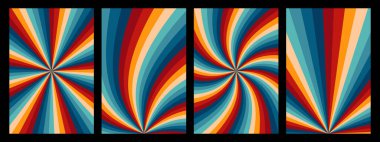 Gökkuşağı arka planı harika. Dama tahtası, satranç tahtası, ağ, dalgalar, girdap, dönme deseni. Eski moda psikedelik tarzda çarpık ve çarpık vektör dokusu. Hippi 70 'lerin estetiği. 