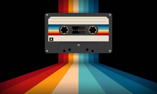 レトロな色とレトロな音楽カセット80スタイル カセットテープ ベクトルアート画像イラスト ミックステープレトロカセットデザイン 音楽ヴィンテージとオーディオのテーマ シンセウェーブと気化波テンプレート — ストックベクタ