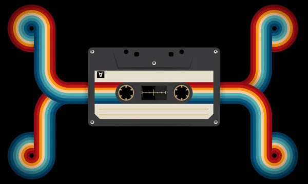 Musiccasette Retro Con Colores Retro Estilo Ochenta Cinta Cassette Ilustración — Archivo Imágenes Vectoriales