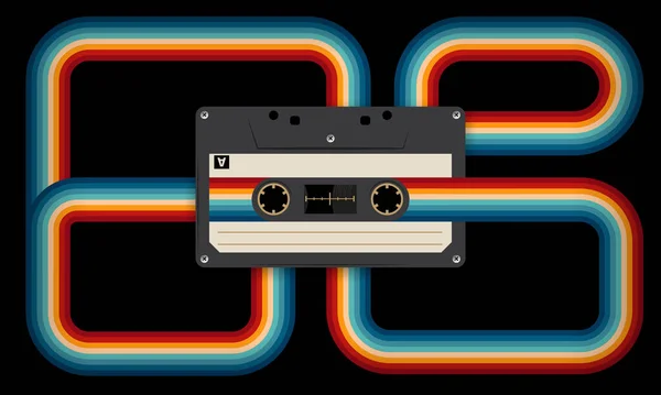 Retro Musiccasette Met Retro Kleuren Jaren Tachtig Stijl Cassette Tape — Stockvector