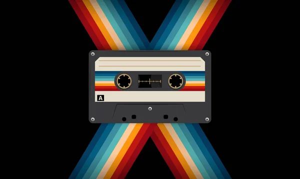 Musiccasette Retro Con Colores Retro Estilo Ochenta Cinta Cassette Ilustración — Vector de stock
