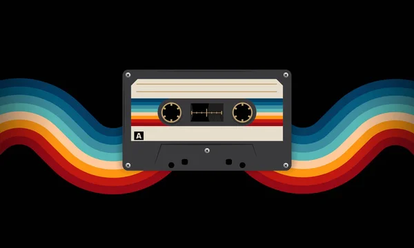 レトロな色とレトロな音楽カセット80スタイル カセットテープ ベクトルアート画像イラスト ミックステープレトロカセットデザイン 音楽ヴィンテージとオーディオのテーマ シンセウェーブと気化波テンプレート — ストックベクタ