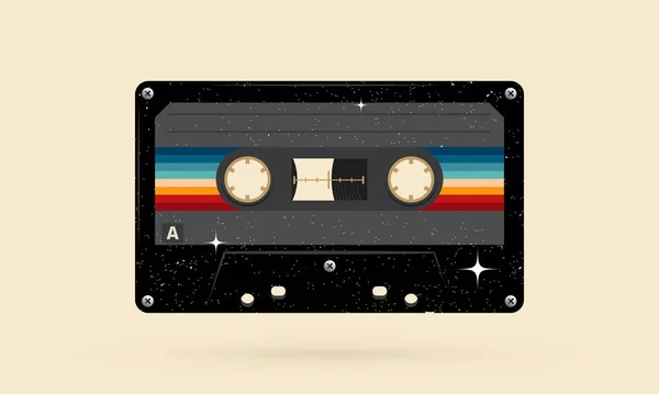 Retro Musiccasette Met Retro Kleuren Jaren Tachtig Stijl Cassette Tape — Stockvector